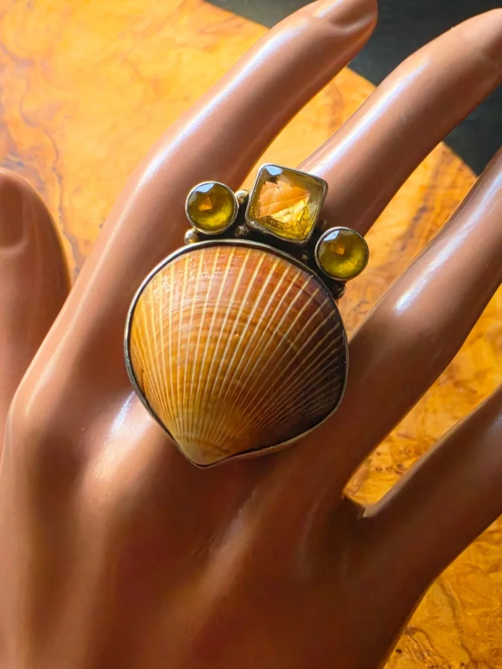 Handmade Sterling, Shell & Citrine Ring